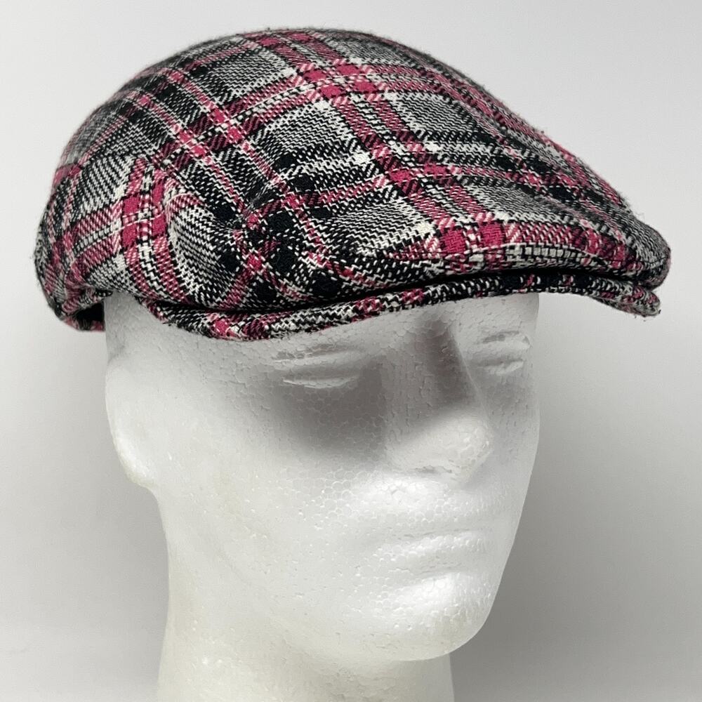 UBI Wool Blend Plaid Flat Cap Hat Ivy Newsboy Cabbie Driving Pink 57cm M Medium